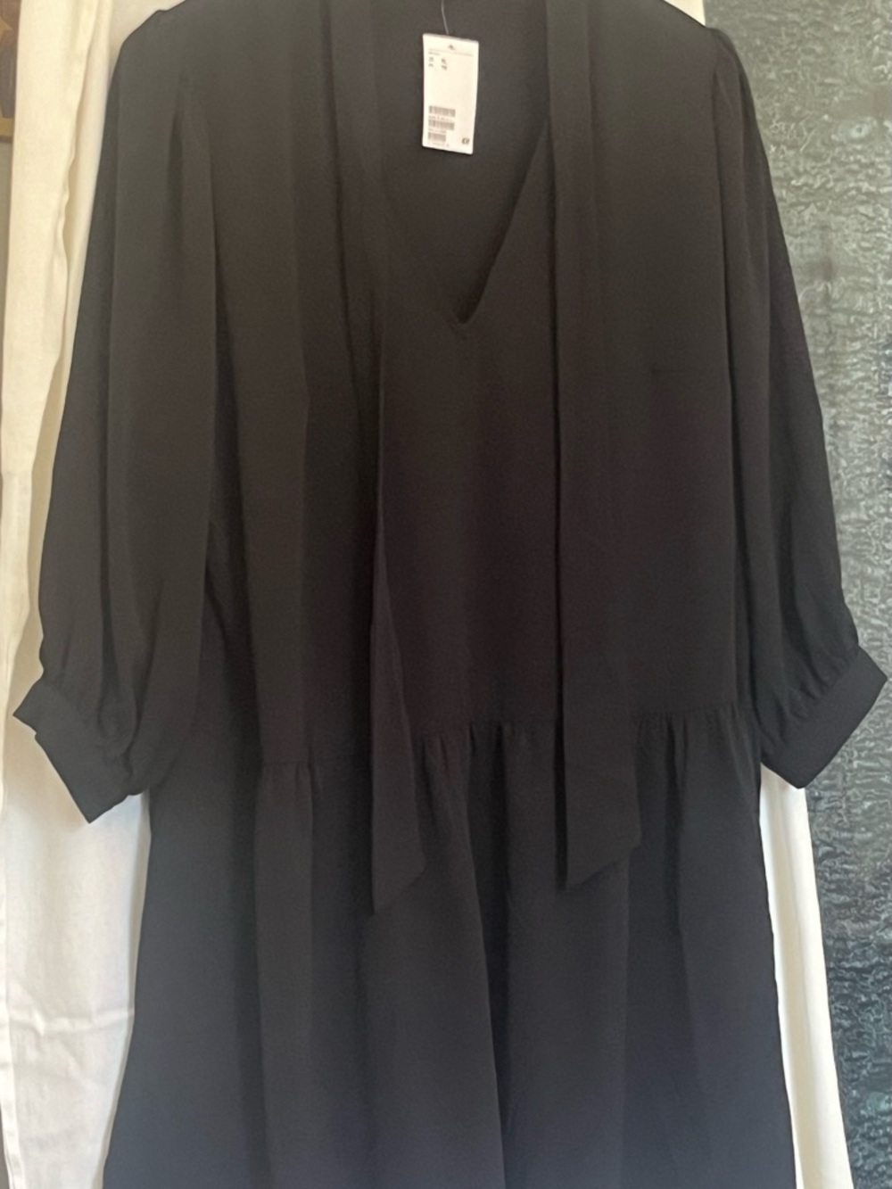 H&M Black V-Neck Tie-Front Midi Dress
